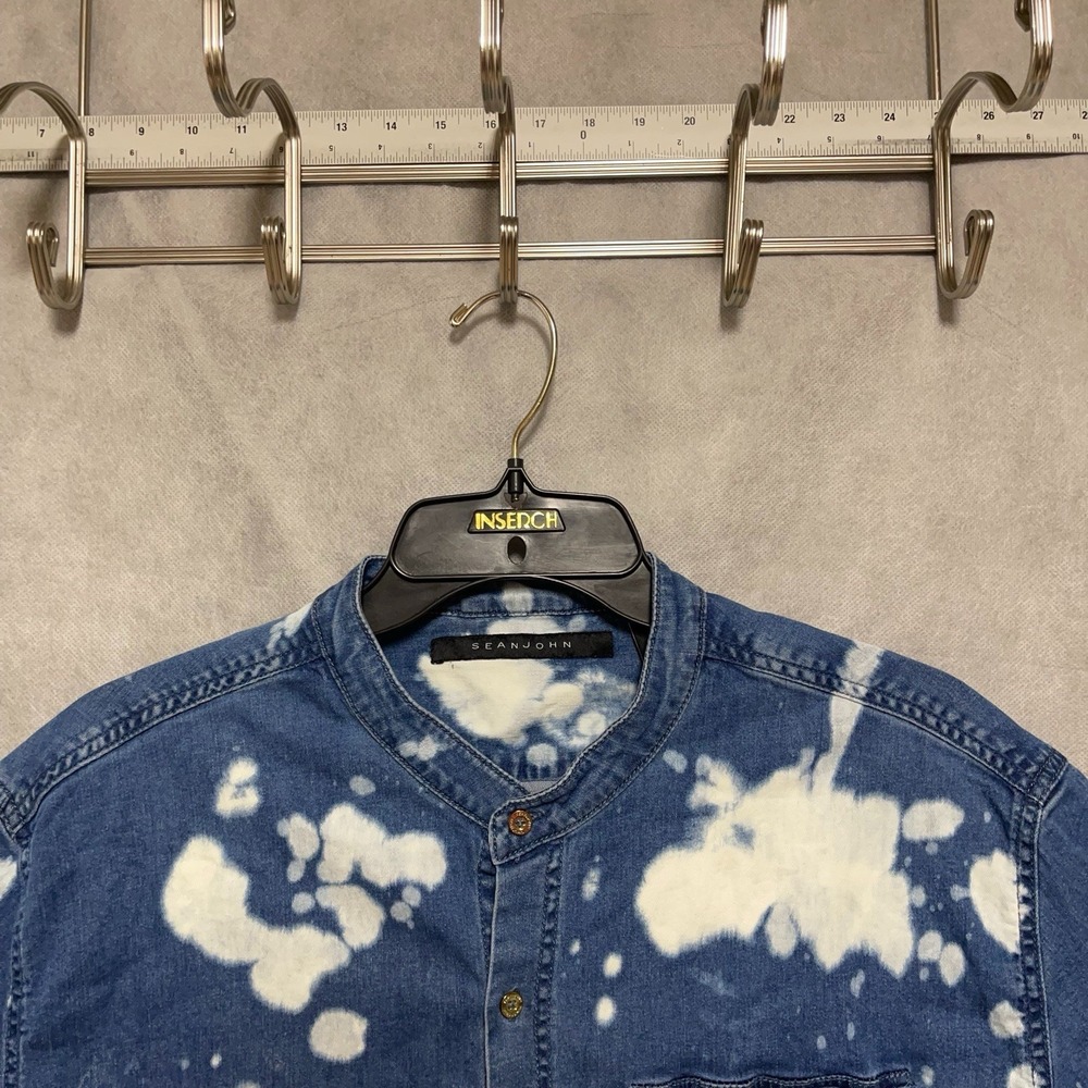 VTG Sean John Shirt Men 3XL Denim Tie Dye Acid Wash Blade Collar Button Up‎ S/S